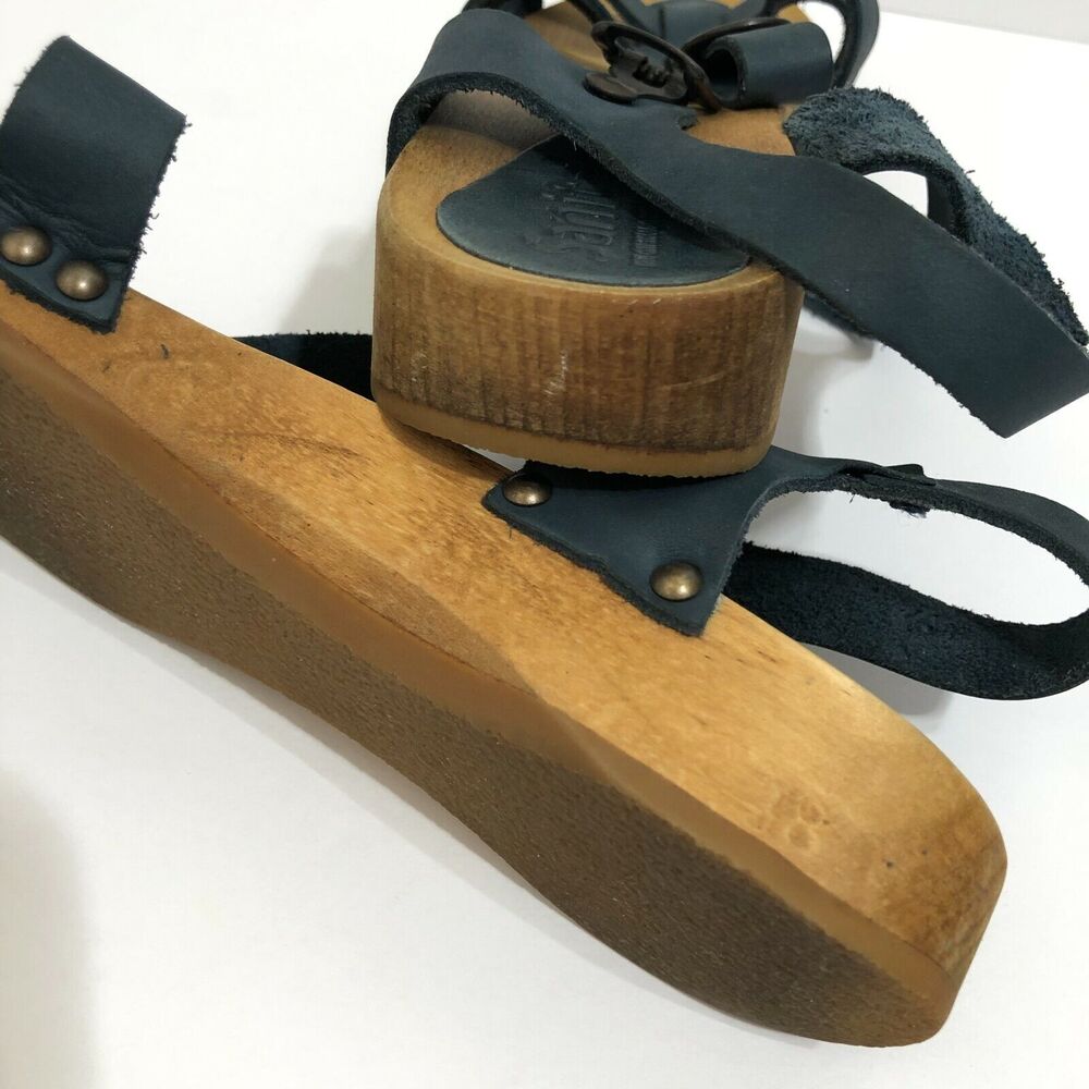 Sanita Olise Flex Blue Leather Wooden Platform Sandals Womens Size 38 US 7 - 7.5 - Picture 8 of 10